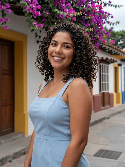 Paola, 29, Colombian single from Cartagena in a colorful colonial street