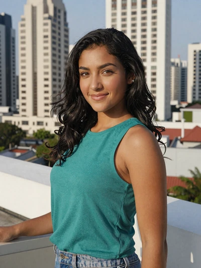Paola, 28, Panamanian single from Panama City on a rooftop with skyline view