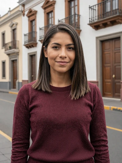 Lucía, 30, Peruvian single from Lima on a street with colonial architecture