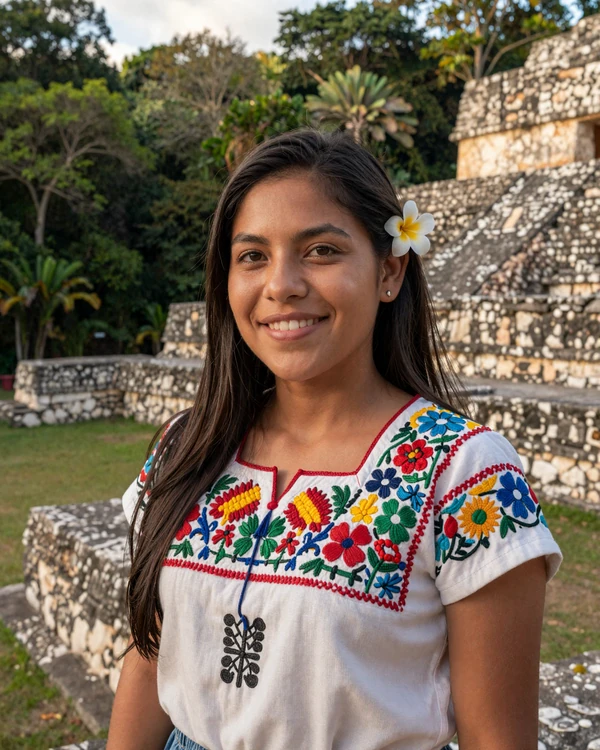 Maya-Mestizo Belizean woman near Xunantunich Mayan ruins - the unique Caribbean-Mayan cultural blend that defines Belizean women