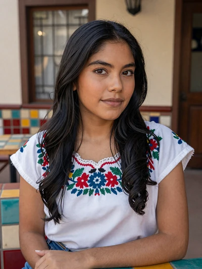 Daniela, 25, Mexican single from Mexico City at a colorful outdoor cafe