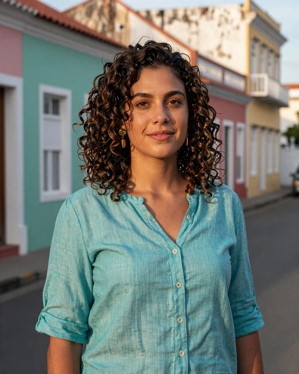 Stylish Dutch Antillean woman on a colorful Willemstad street in Curaçao - multicultural beauty and European-Caribbean sophistication