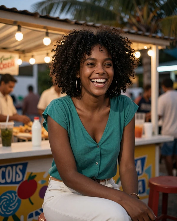 Trinidadian woman enjoying evening lime in Port of Spain - the liming culture that defines Trinidad and Tobago dating traditions