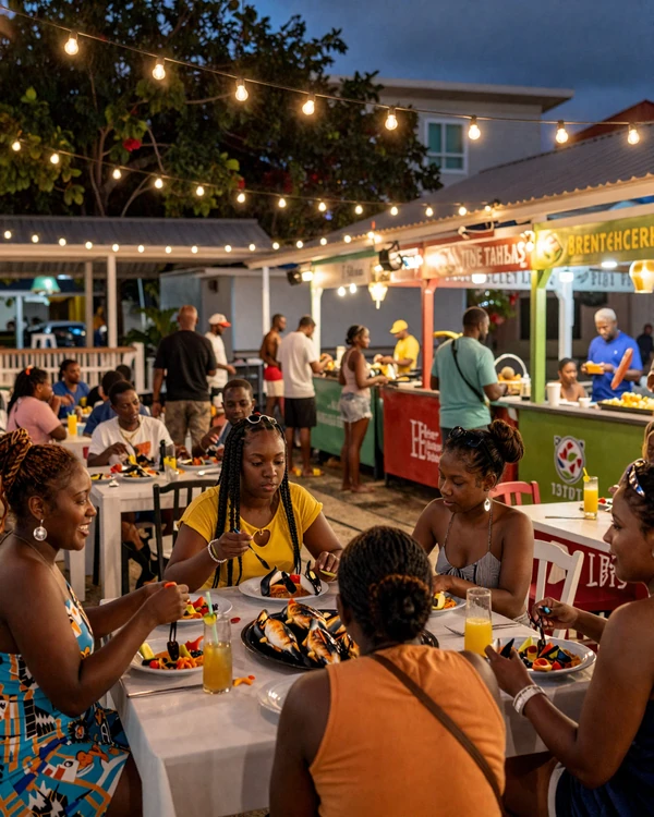Friday night fish fry at Oistins Barbados - iconic Bajan social gathering and dating culture scene