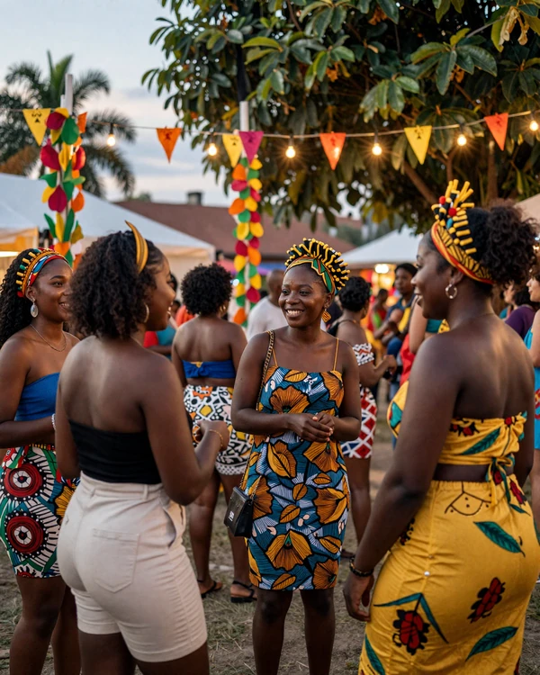 Guyanese women celebrating at a cultural festival in Georgetown - the vibrant social scene where Caribbean warmth meets South American tradition