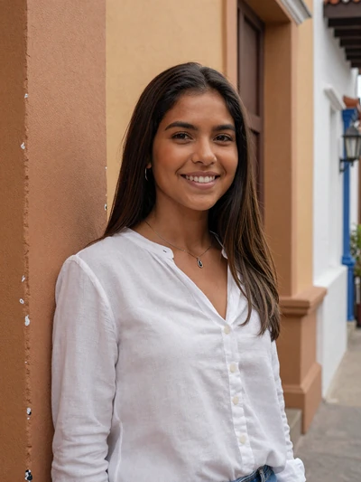 Carolina, 26, verified Colombian single from Cartagena with a warm smile near colorful colonial architecture